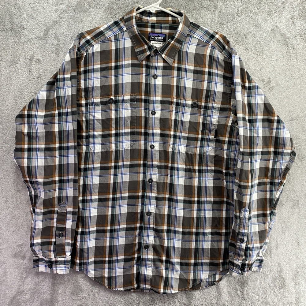 Patagonia Organic Cotton Plaid Button Up Shirt Men's M Long Sleeve Pocket
